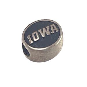 Iowa Hawkeyes Logo Bead Charm 1/2'' Silver & Black Jewelry Accessory